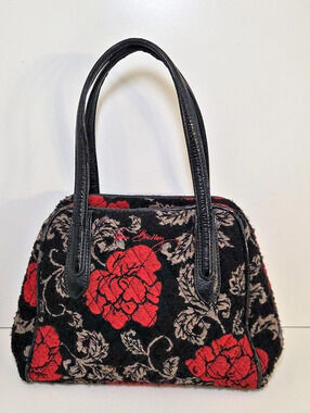 Vera Bradley Alice Handbag Floral Purse  Black & Red Roses Carpet Bag Style Goth